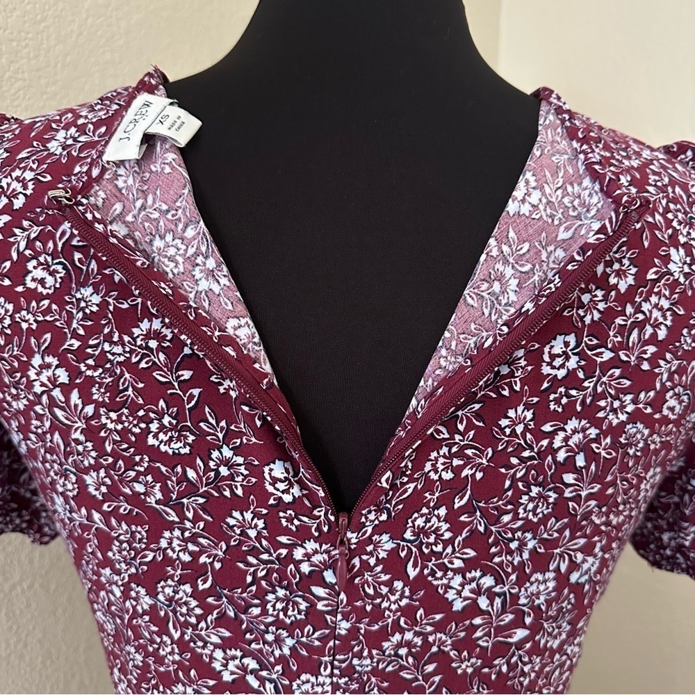 J. Crew Burgundy Floral tiered Puff Sleeve Midi Dress Size XS - Picture 13 of 16